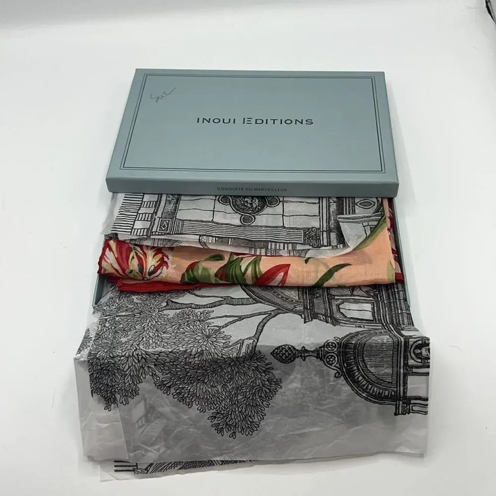 KENZO Peach, Red, Green and Yellow Tulip Pattern Cotton Handkerchief Scarf
